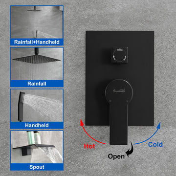 Shower System 12 Inch Rain Shower Head Ceiling Mount with Handheld Spray Luxury High Pressure Shower Combo Set